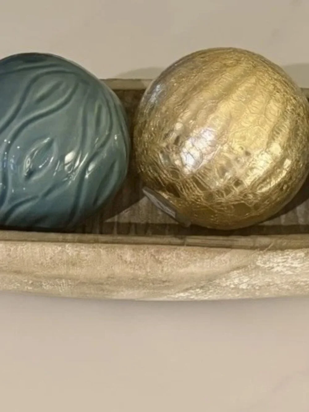Pier 1 Glass Balls And Bowl Gold Teal Set Of 4
